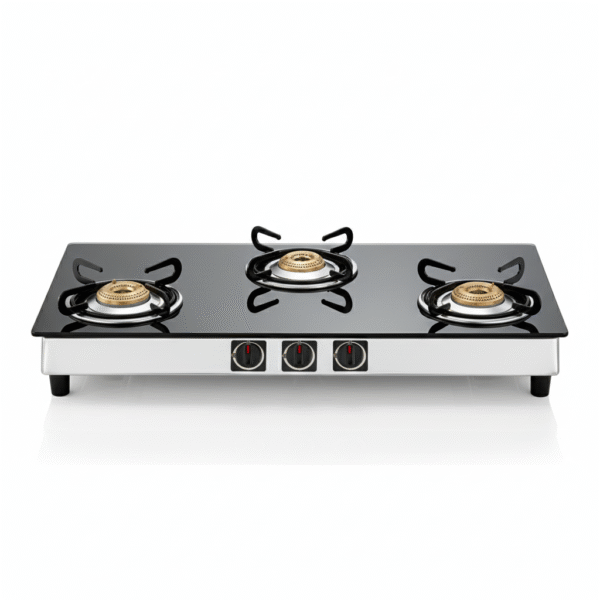Glass Top 3 Burner LPG Gas Stove – ISI Certified | Best Gas Oven for Home Kitchen